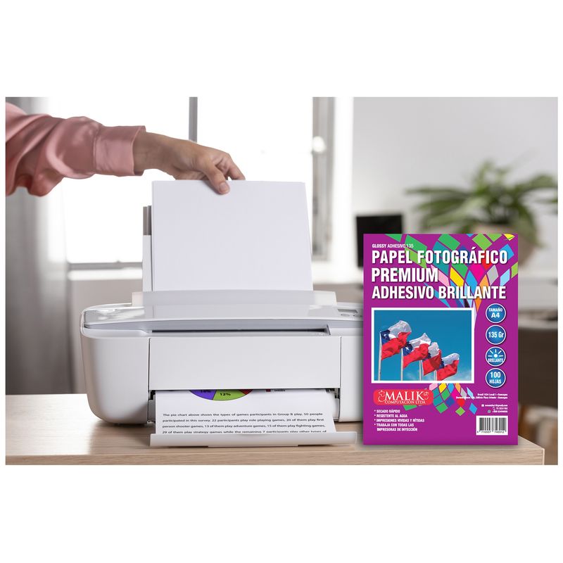 MALIK - Papel Adhesivo Glossy Brillante A4 135g  100hojas Malik