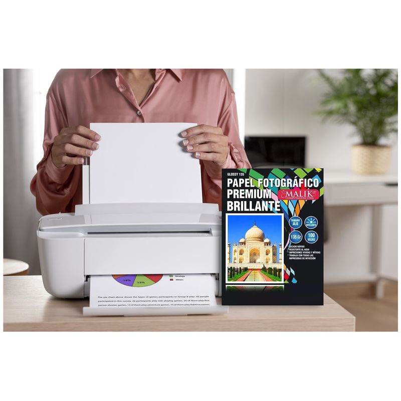 MALIK - Papel Glossy 135 Grs A4 100 Hojas, Malik
