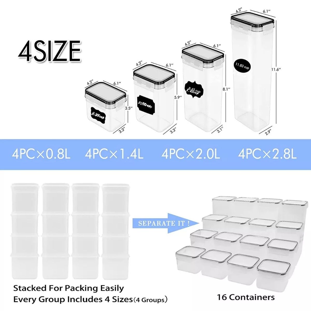 BLUEDREAMER - Set De 16 Recipientes Contenedores Herméticos Para Almacenar