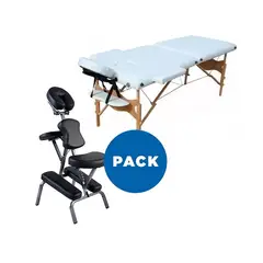 SDFIT - Pack Silla masajes + Camilla masajes madera 2 cuerpos Mso-001 - Crema