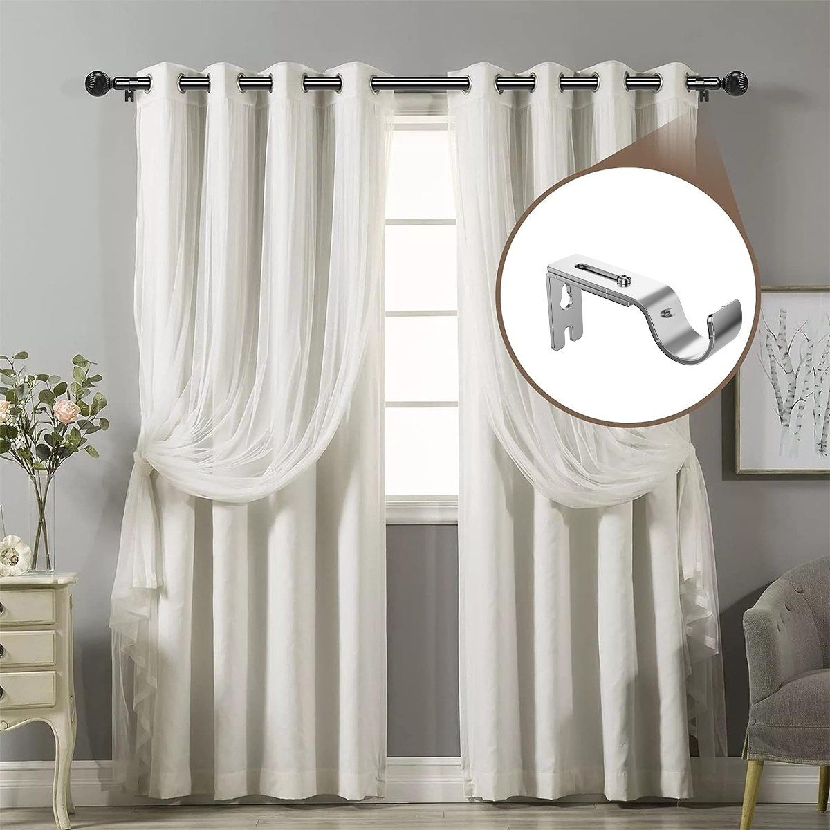 YAYKO - 4 Pcs Soportes Accesorios Ajustables Para Barra De Cortina