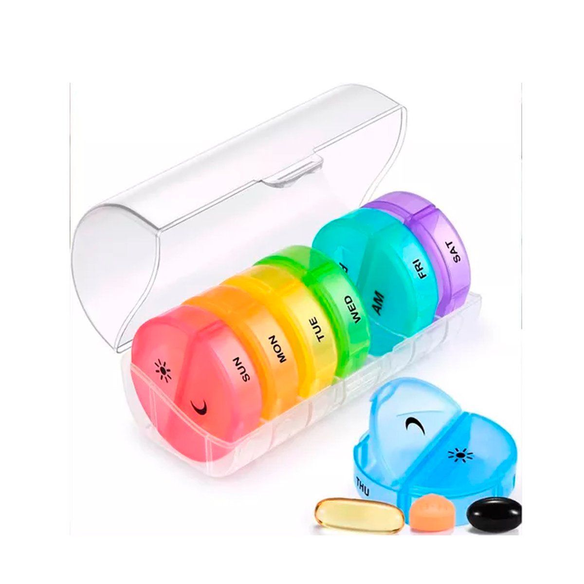 ONEDER - Pastillero Semanal Organizador Portátil Redondo - 2 Tomas Blanco