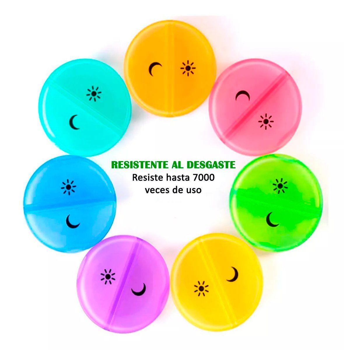 ONEDER - Pastillero Semanal Organizador Portátil Redondo - 2 Tomas Blanco