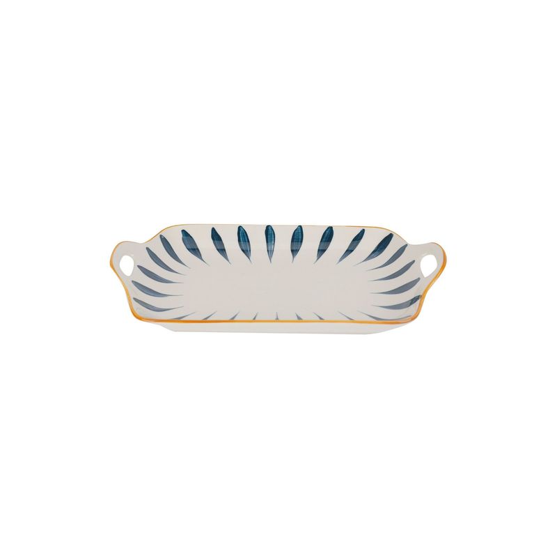 HOMEWELL - Plato Loza Rectangular Blanco Rayas Azules 23x16.5cm HOMEWELL