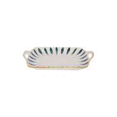 HOMEWELL - Plato Loza Rectangular Blanco Rayas Azules 23x16.5cm