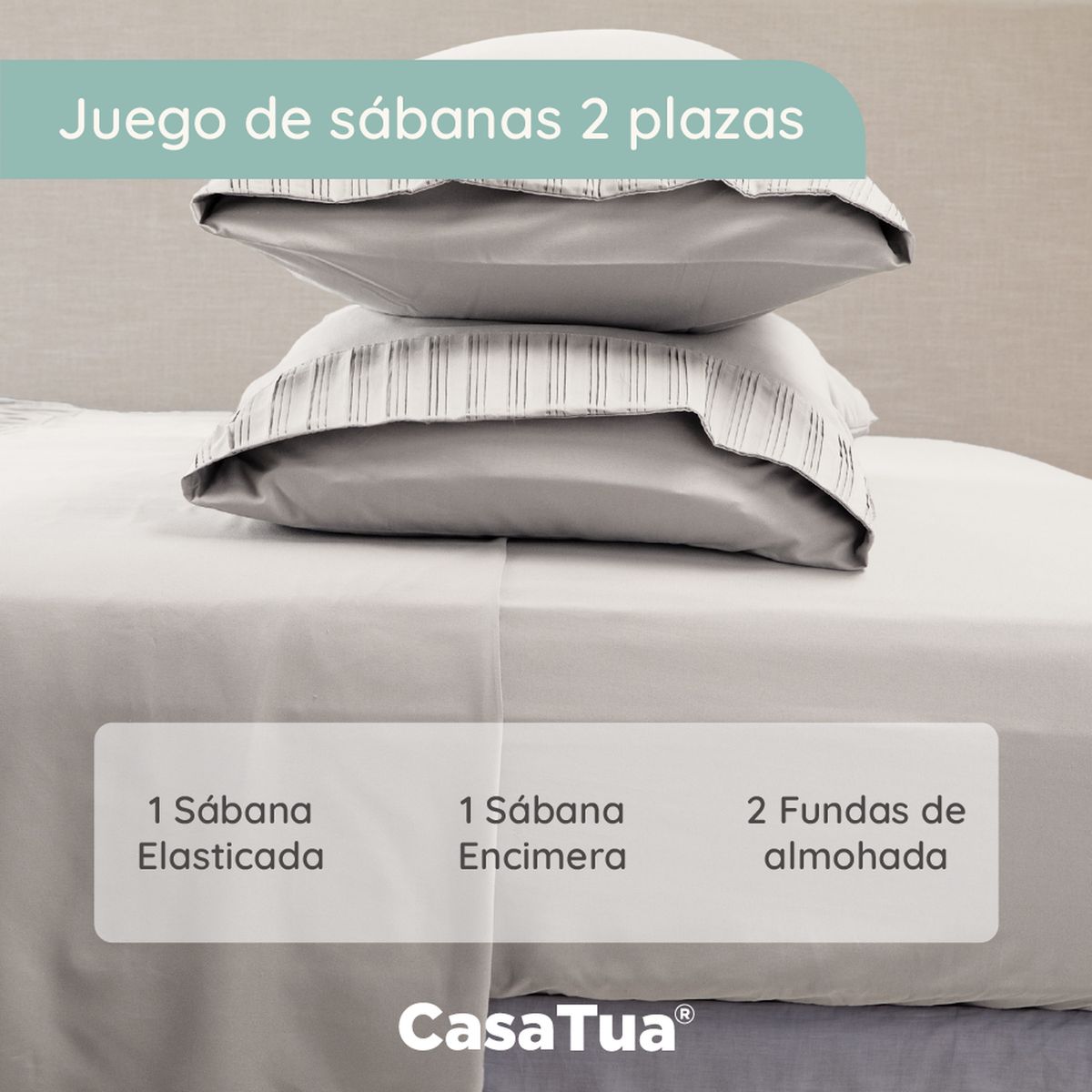 CASATUA - Sabanas Hotel Casatua Ultra Suave - Gris - 2 Plazas