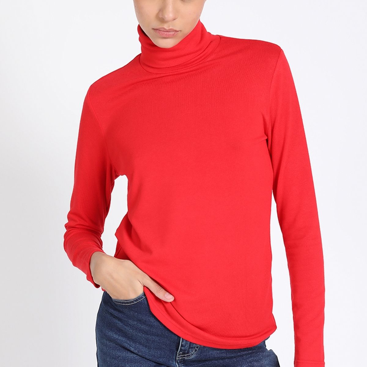 LIOLA - Top Basico Cuello Subido, Rojo Liola