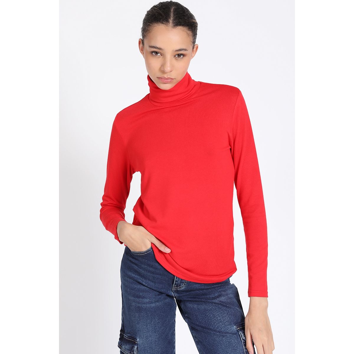 LIOLA - Top Basico Cuello Subido, Rojo Liola