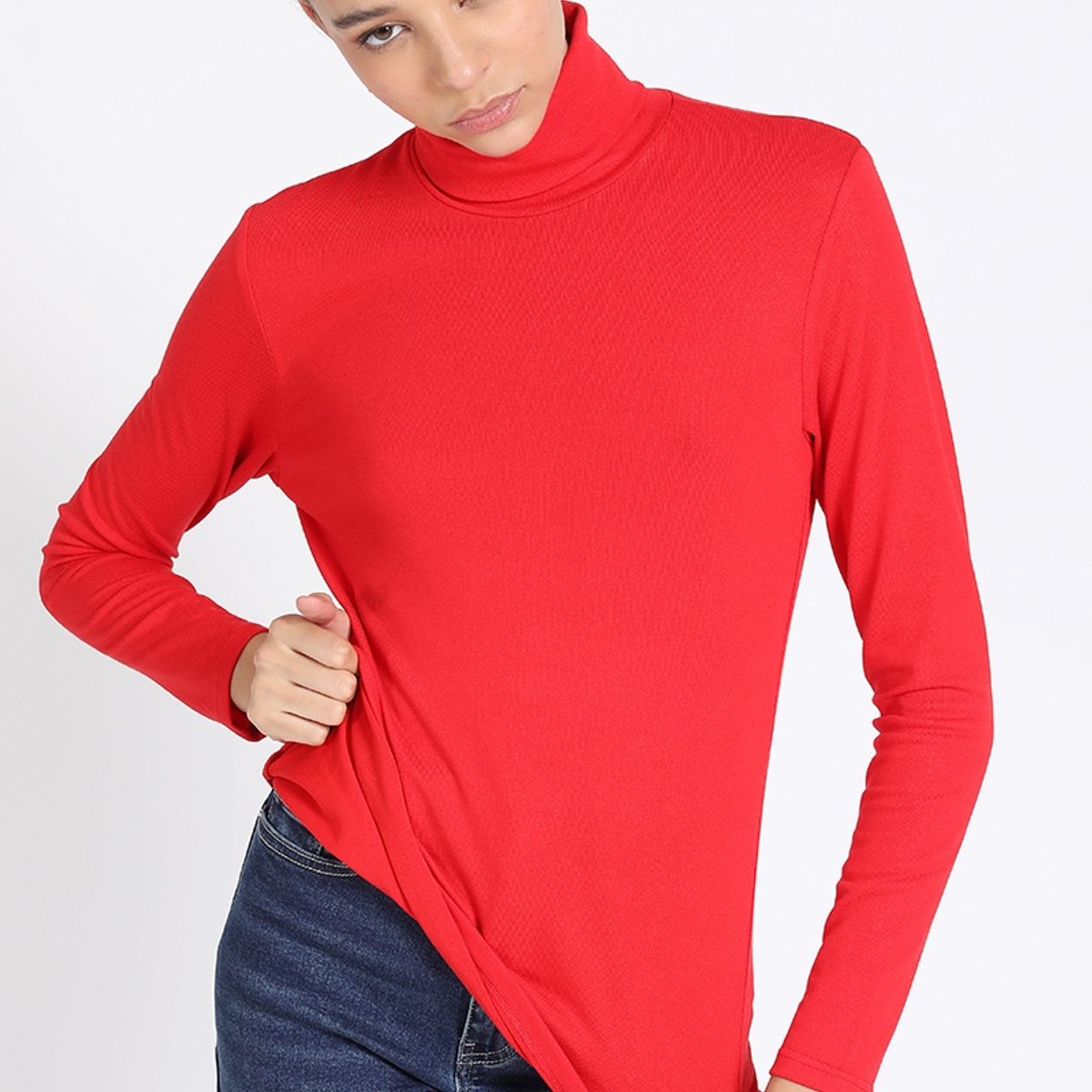 LIOLA - Top Basico Cuello Subido, Rojo Liola