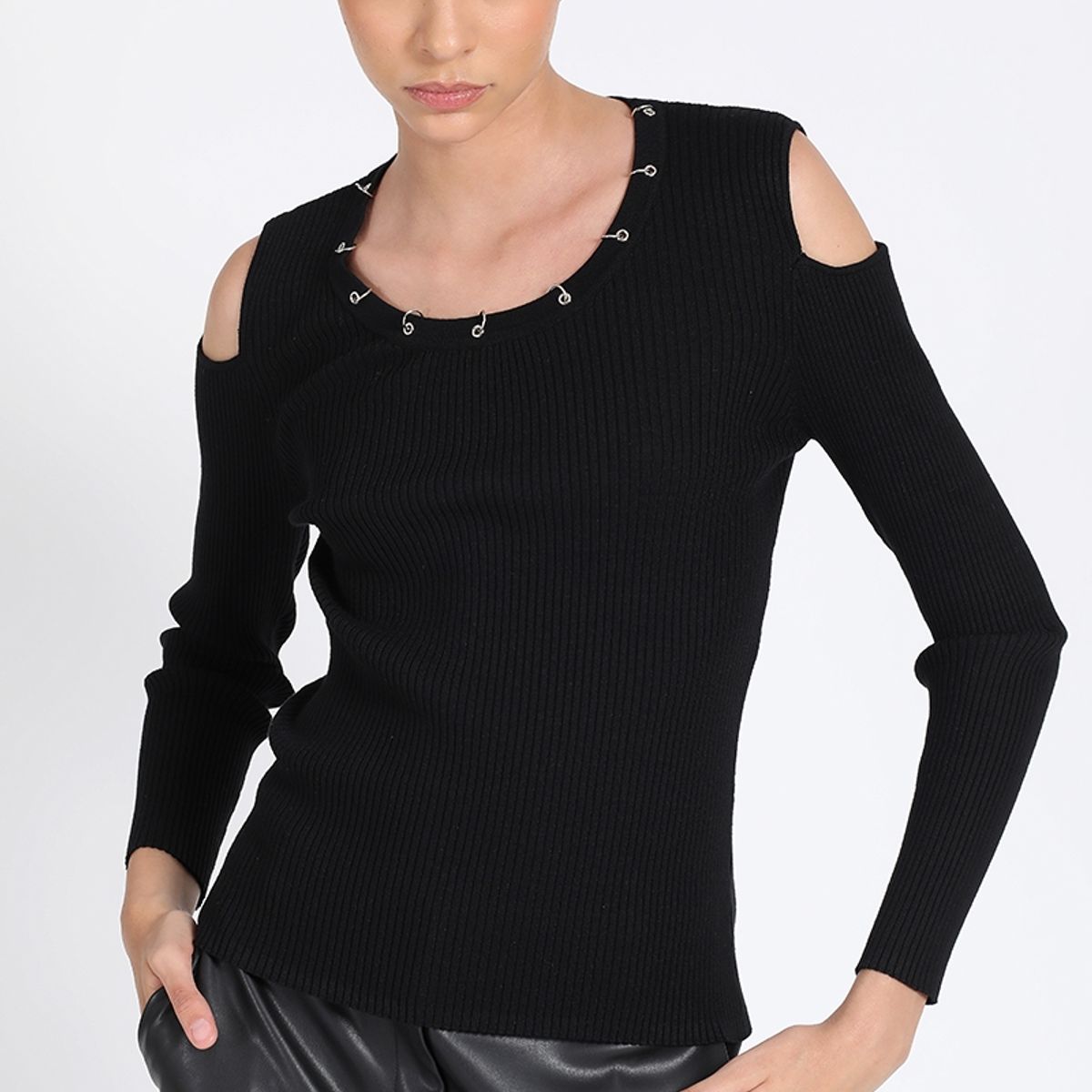 LIOLA - Tejido Punto, Hombros Descubiertos, Negro Liola