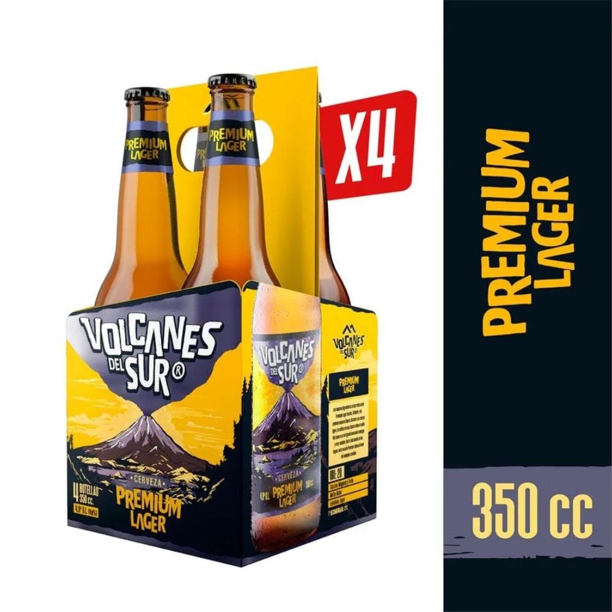 VOLCANES DEL SUR - 4x Cerveza Volcanes del Sur Premium Lager 350cc