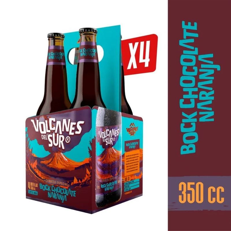 VOLCANES DEL SUR - 4x Cerveza Volcanes del Sur Bock Chocolate - Naranja 350cc