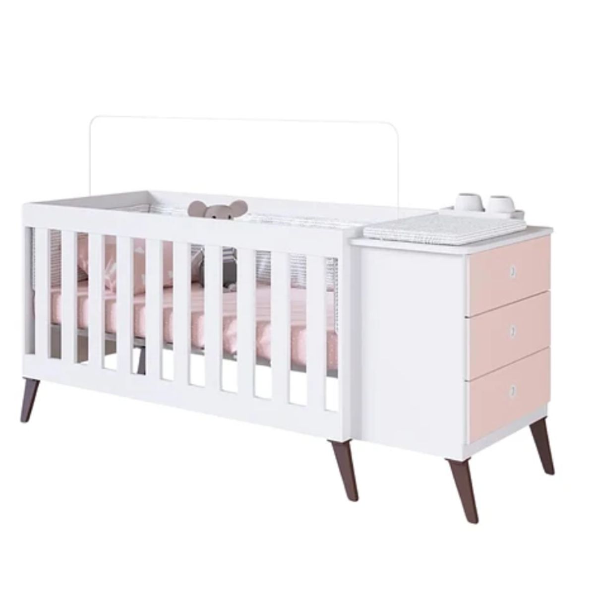 KIDSCOOL - Cuna Con Cajonera Encanto Rosada