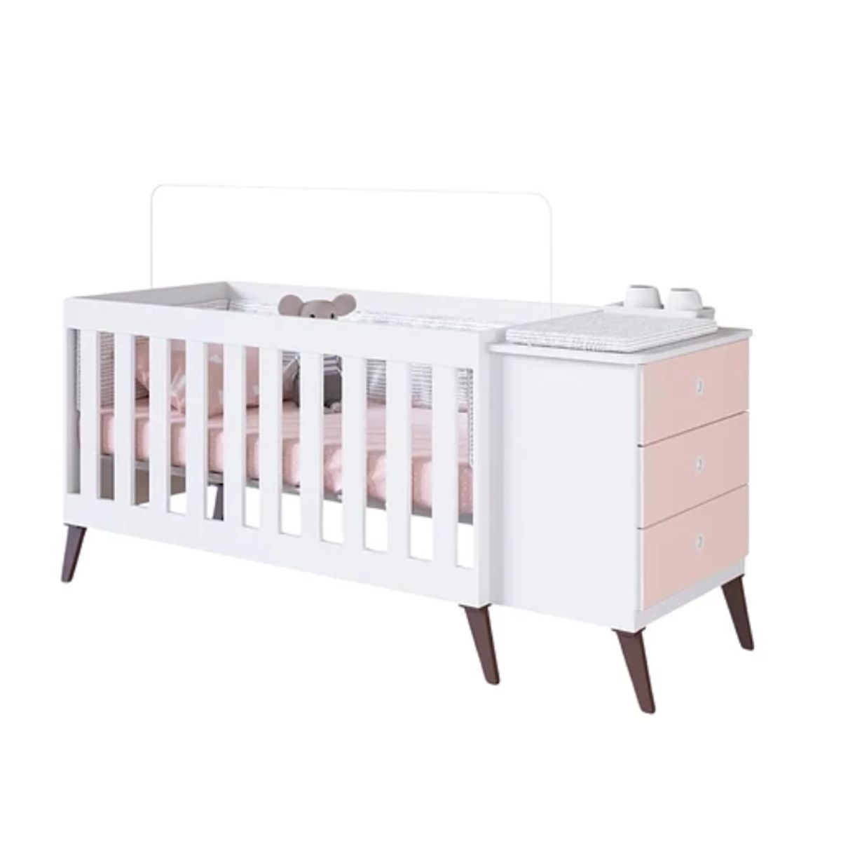 KIDSCOOL - Cuna Con Cajonera Encanto Rosada