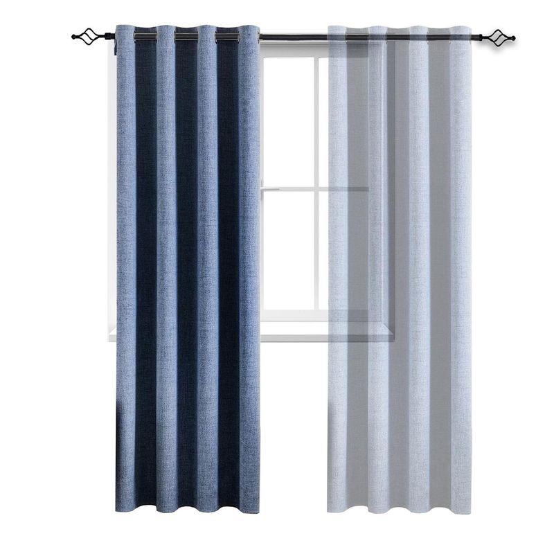CASATUA - Cortina Blackout 100% 1 Paño 140x220 Cm Textura Lino - Azul oscuro