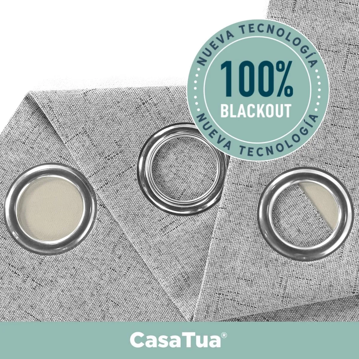 CASATUA - Cortina Blackout 100% 1 Paño 140x220 Cm Textura Lino - Plateado