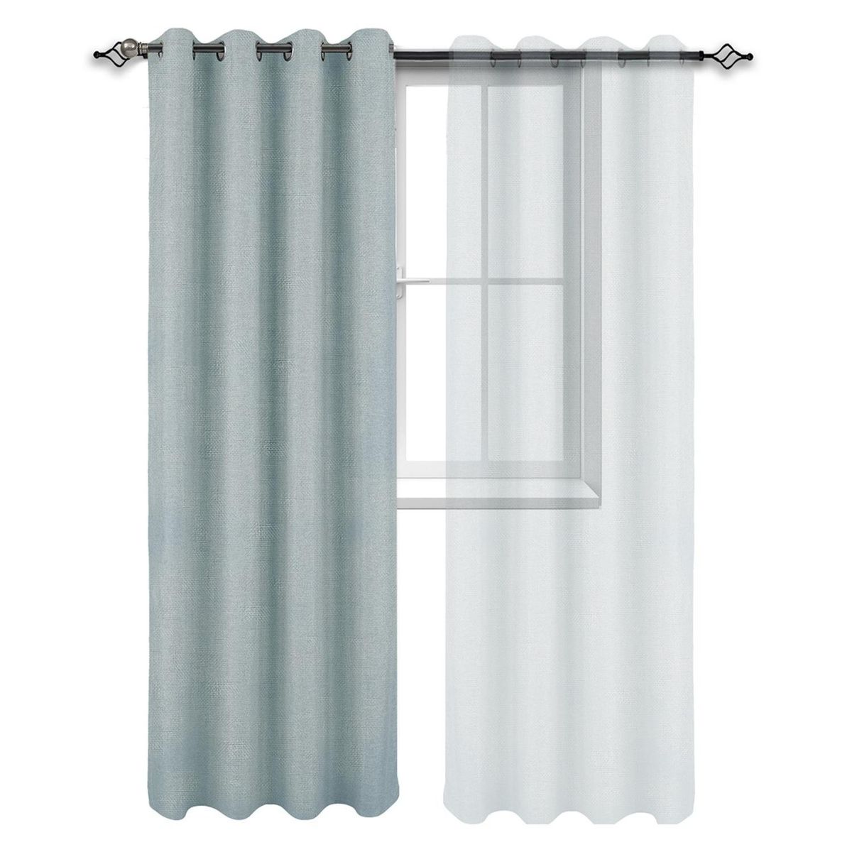 CASATUA - Cortina Blackout 100% 1 Paño 140x220 Cm Textura Lino - Agua