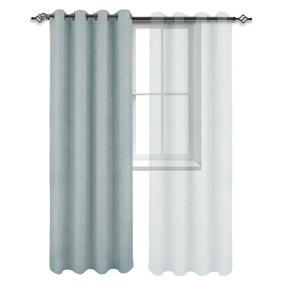 CASATUA - Cortina Blackout 100% 1 Paño 140x220 Cm Textura Lino - Agua