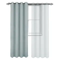 CASATUA - Cortina Blackout 100% 1 Paño 140x220 Cm Textura Lino - Agua
