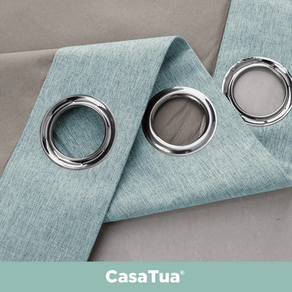 CASATUA - Cortina Blackout 100% 1 Paño 140x220 Cm Textura Lino - Agua