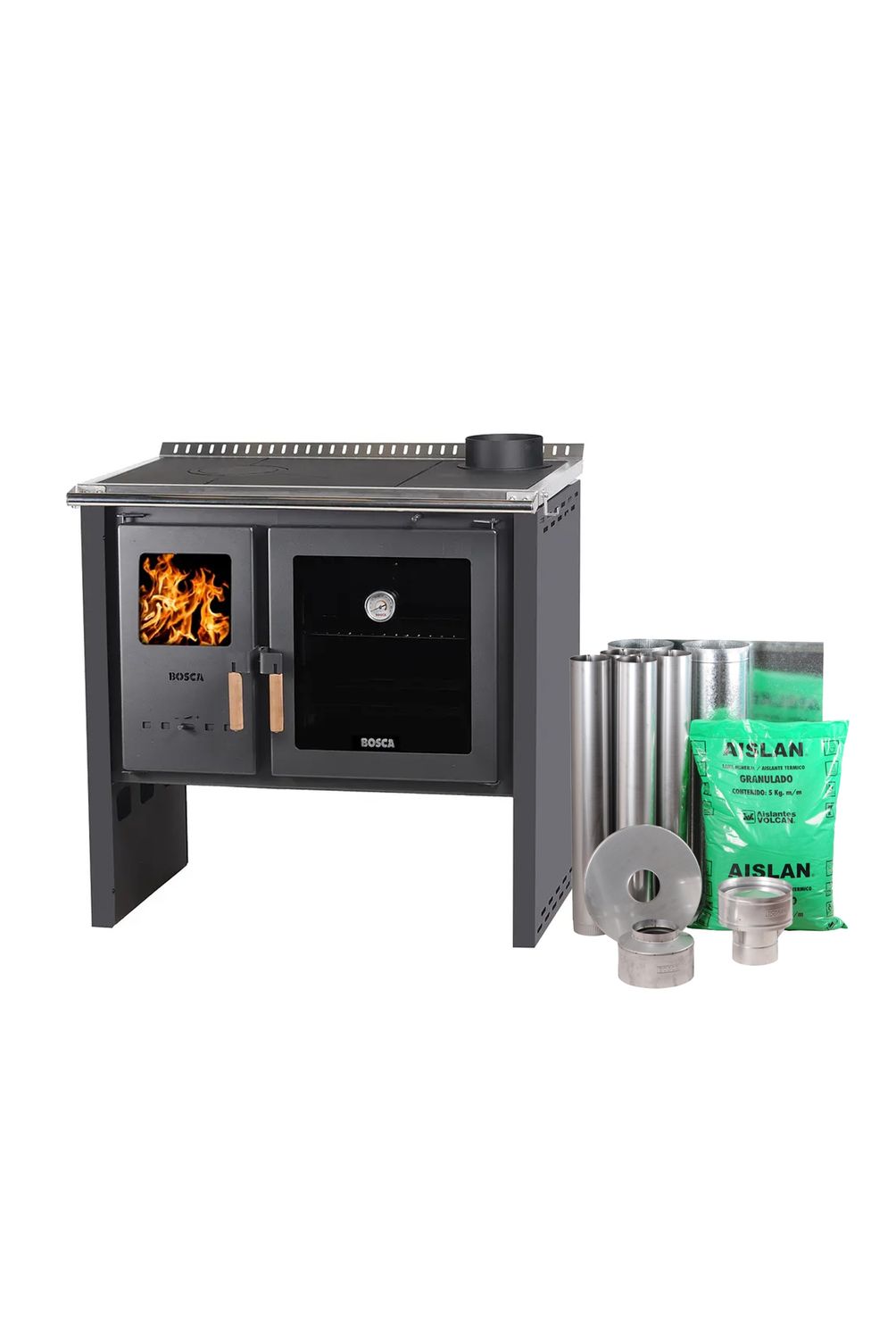 Pack Cocina a Leña Bosca Hestia 90 Charcoal + Kit Base | Sodimac Chile