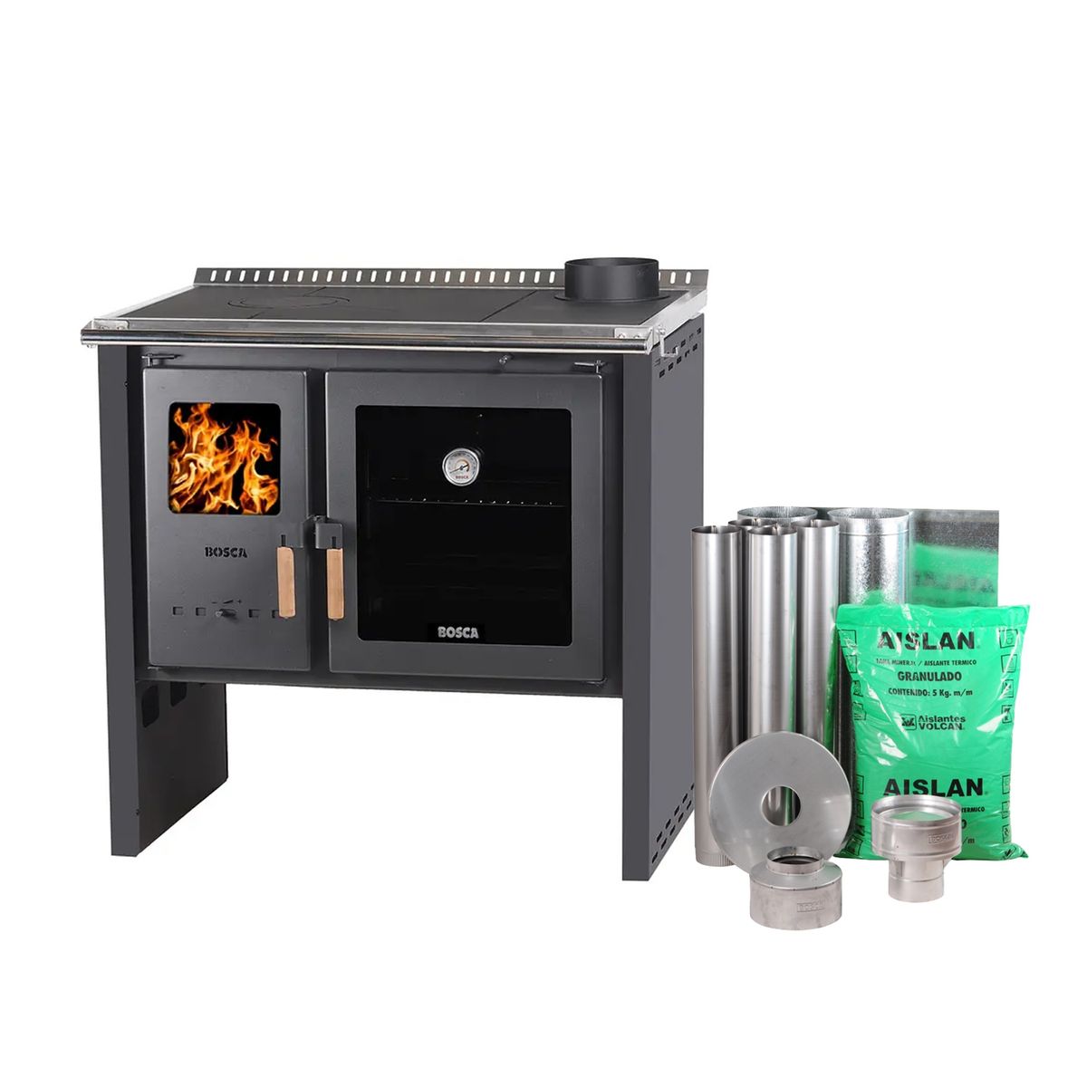 BOSCA - Pack Cocina a Leña Bosca Hestia 90 Charcoal + Kit Base