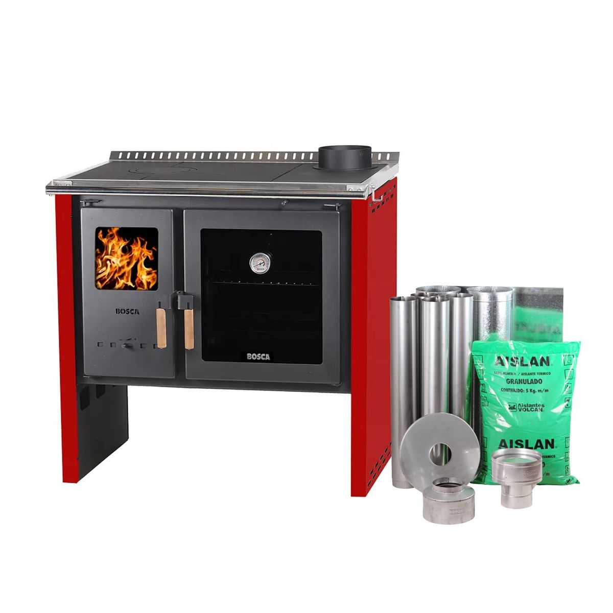 BOSCA - Pack Cocina a Leña Bosca Hestia 90 Rojo + Kit Base