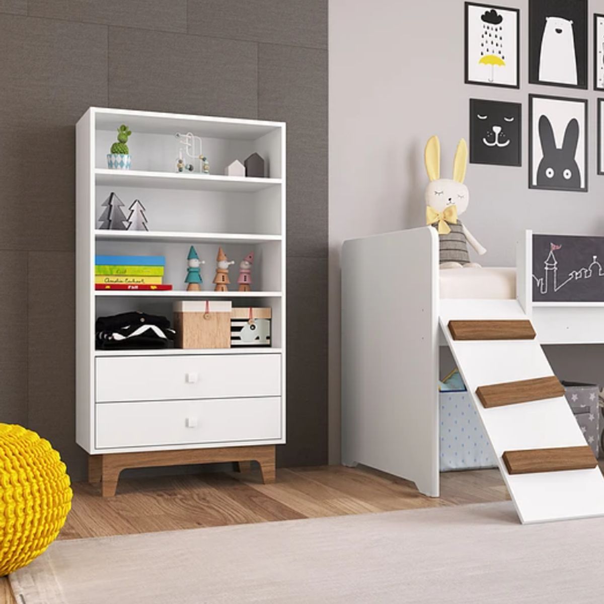 KIDSCOOL - Organizador Retro Harmony 2 Cajones Blanco