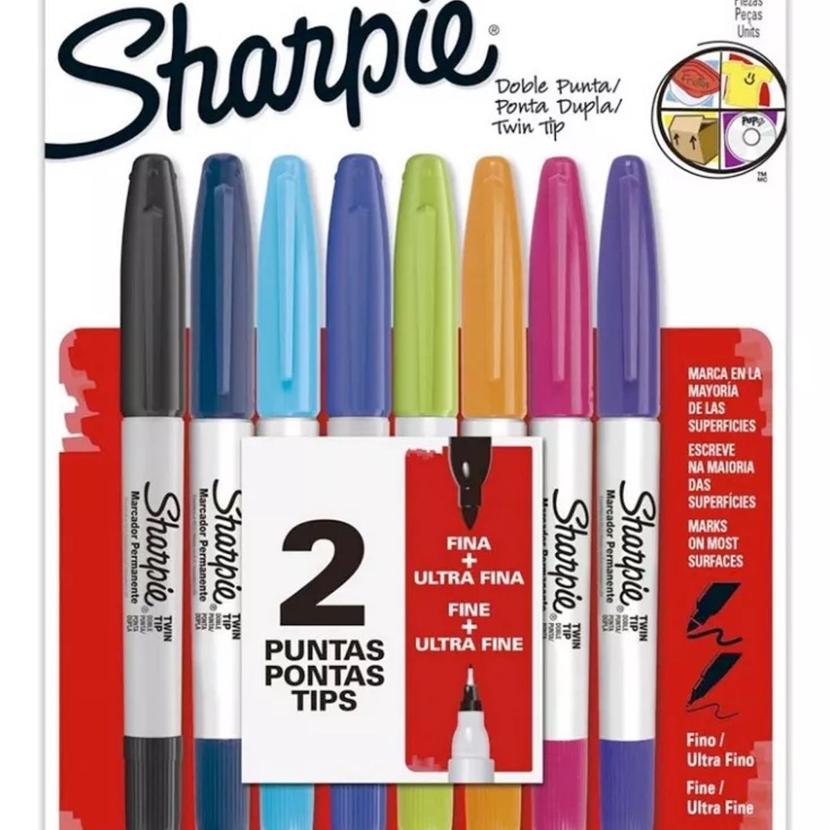 SHARPIE - Marcadores Sharpie 8 Colores Doble Punta Fina Y Ultra Fina