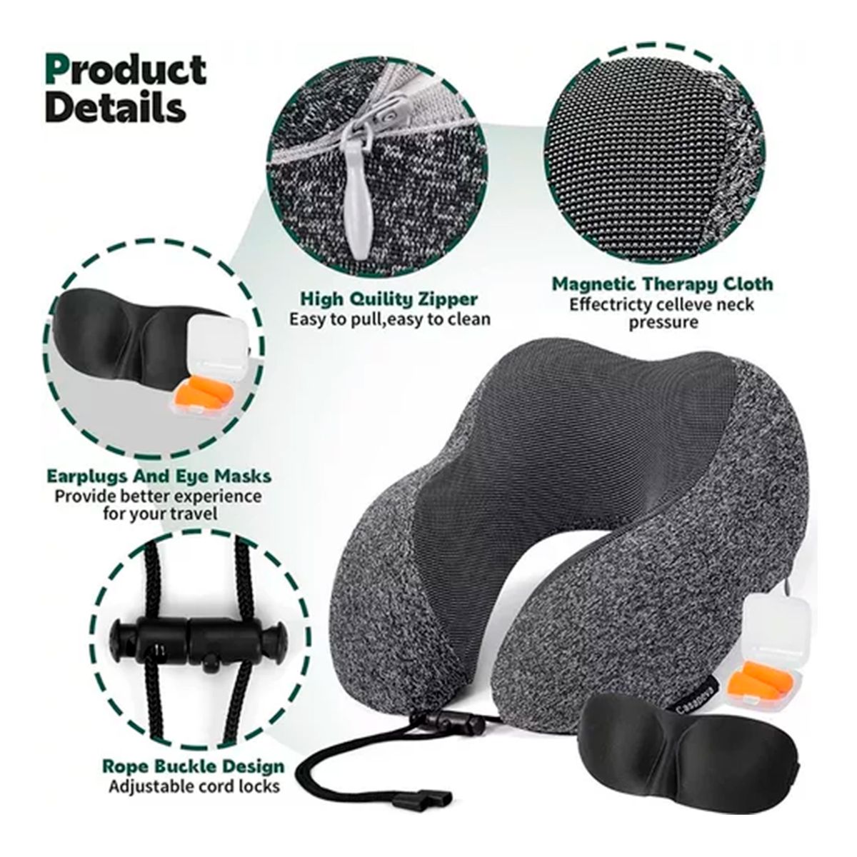 GENERICO - Almohada Viscoelastica Para Viaje Cómodo Y Relajante Gris