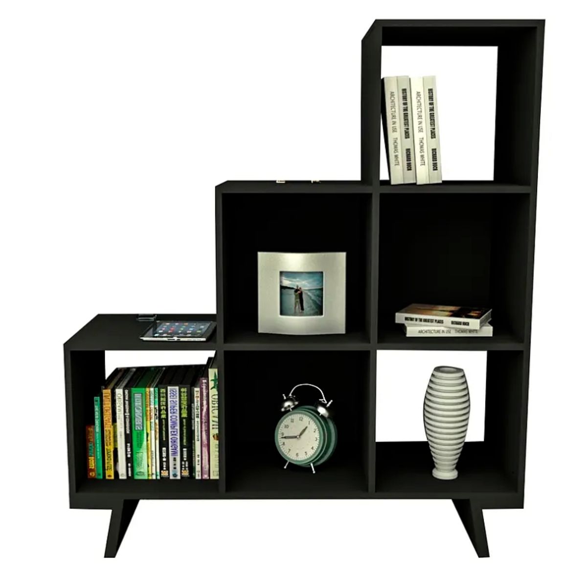 BE DESIGN - ESTANTE CON 3 NIVELES NEGRO CASTAÑO