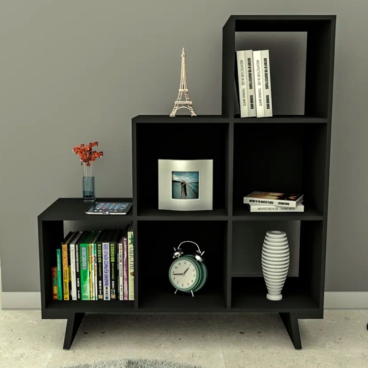 BE DESIGN - ESTANTE CON 3 NIVELES NEGRO CASTAÑO