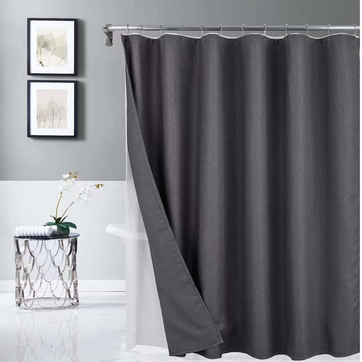 CASATUA - Cortina Baño Ducha Impermeable CasaTua Con Iman y Forro - Gris