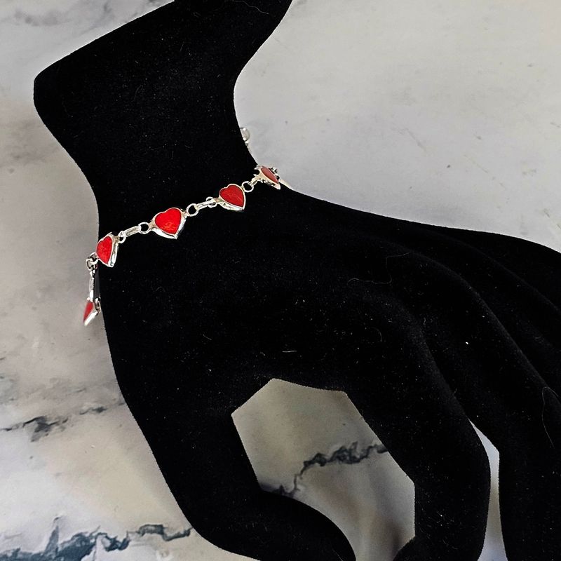 GENERICO - Pulsera Corazones Plata Fina Ley 925 Lapidadas Jaspe Y Onix