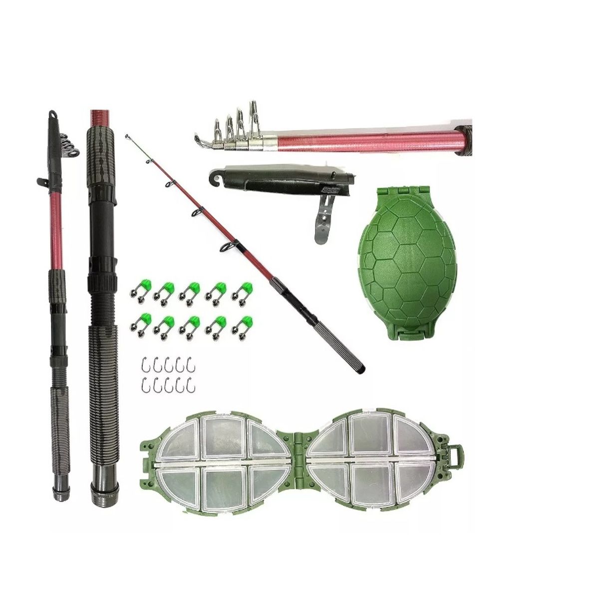 GENERICO - Kit De Pescar 270mt anzuelos cascabel porta Azuelos