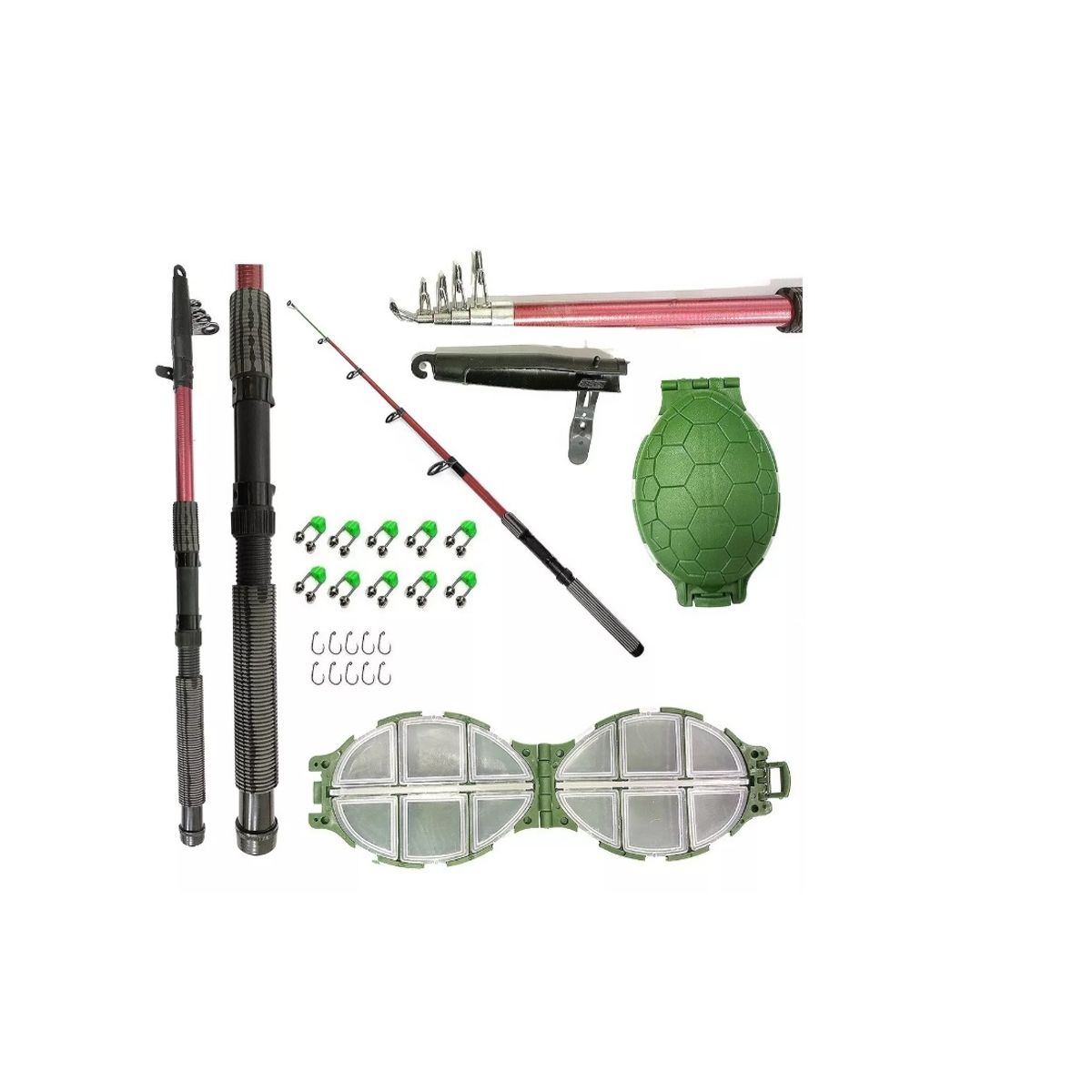 GENERICO - Kit De Pescar 270mt anzuelos cascabel porta Azuelos