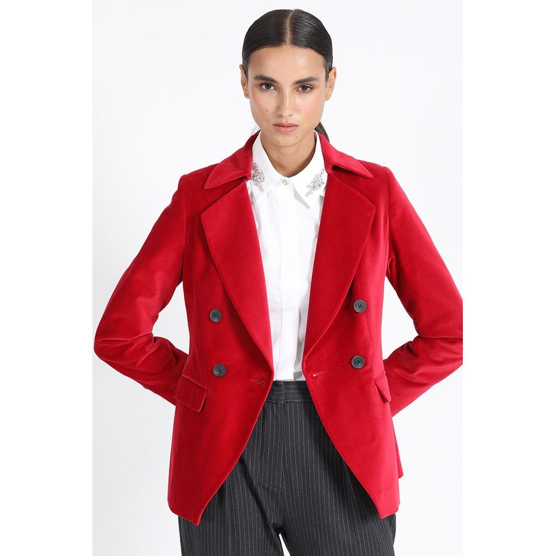 LIOLA - Blazer Con Entalle Cruzado Terciopelo Rojo Liola