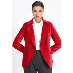 LIOLA - Blazer Con Entalle Cruzado Terciopelo Rojo