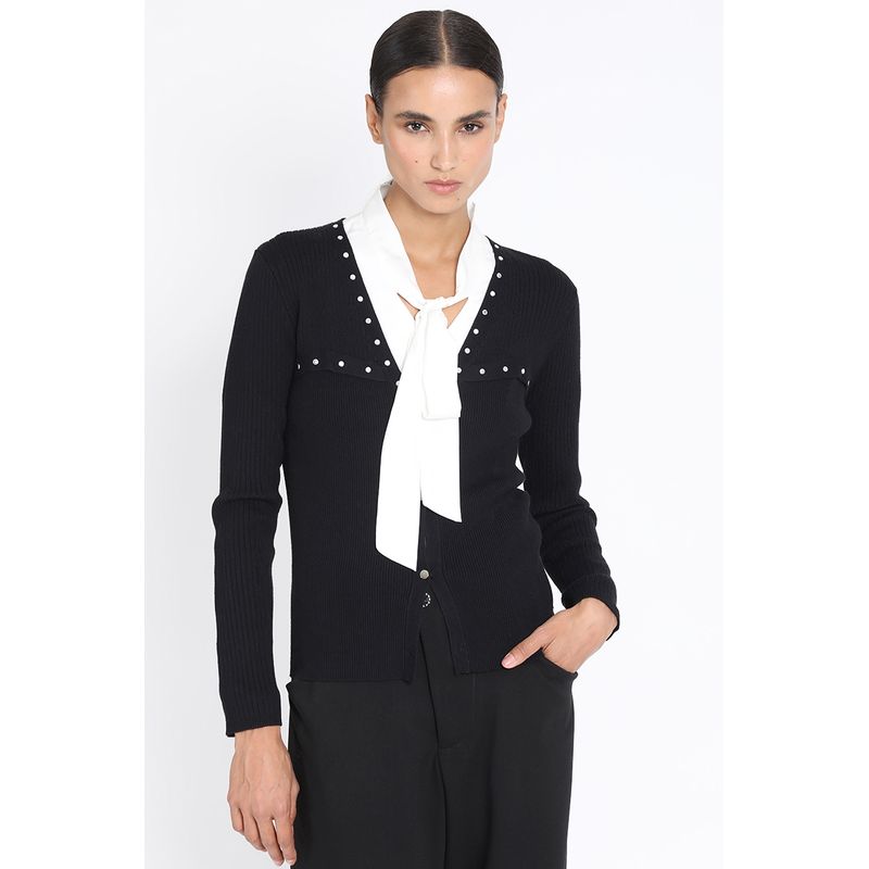 LIOLA - Cardigan Tejido Punto Remaches, Negro Liola