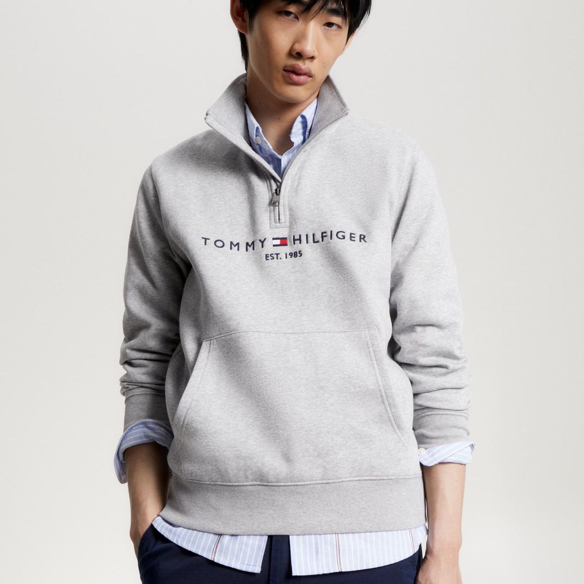 TOMMY HILFIGER - Polerón De Media Cierre Gris Tommy Hilfiger