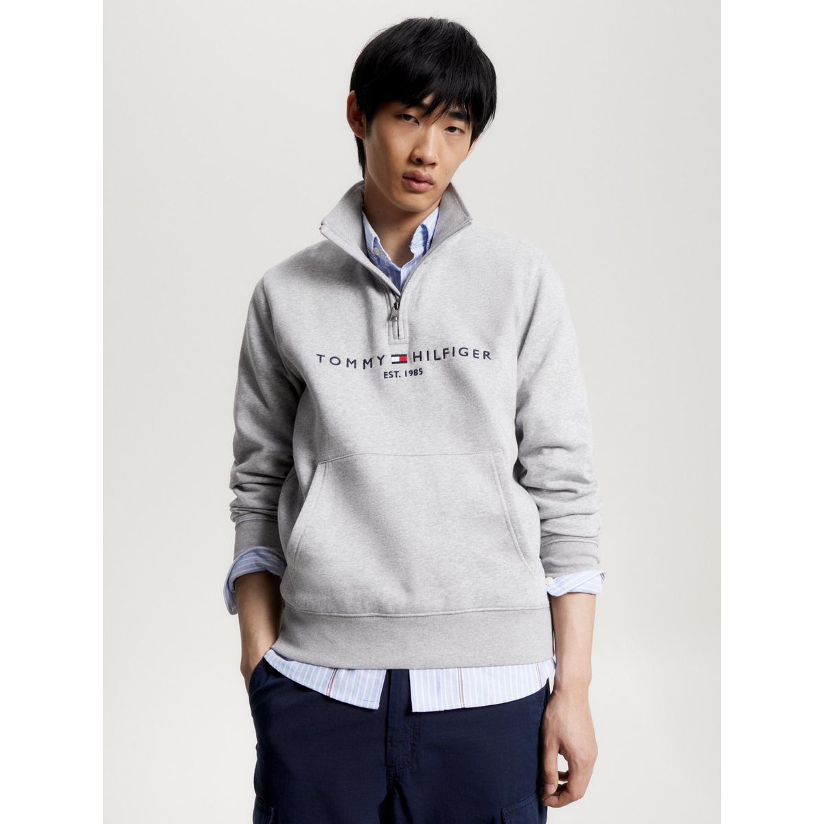 TOMMY HILFIGER - Polerón De Media Cierre Gris Tommy Hilfiger