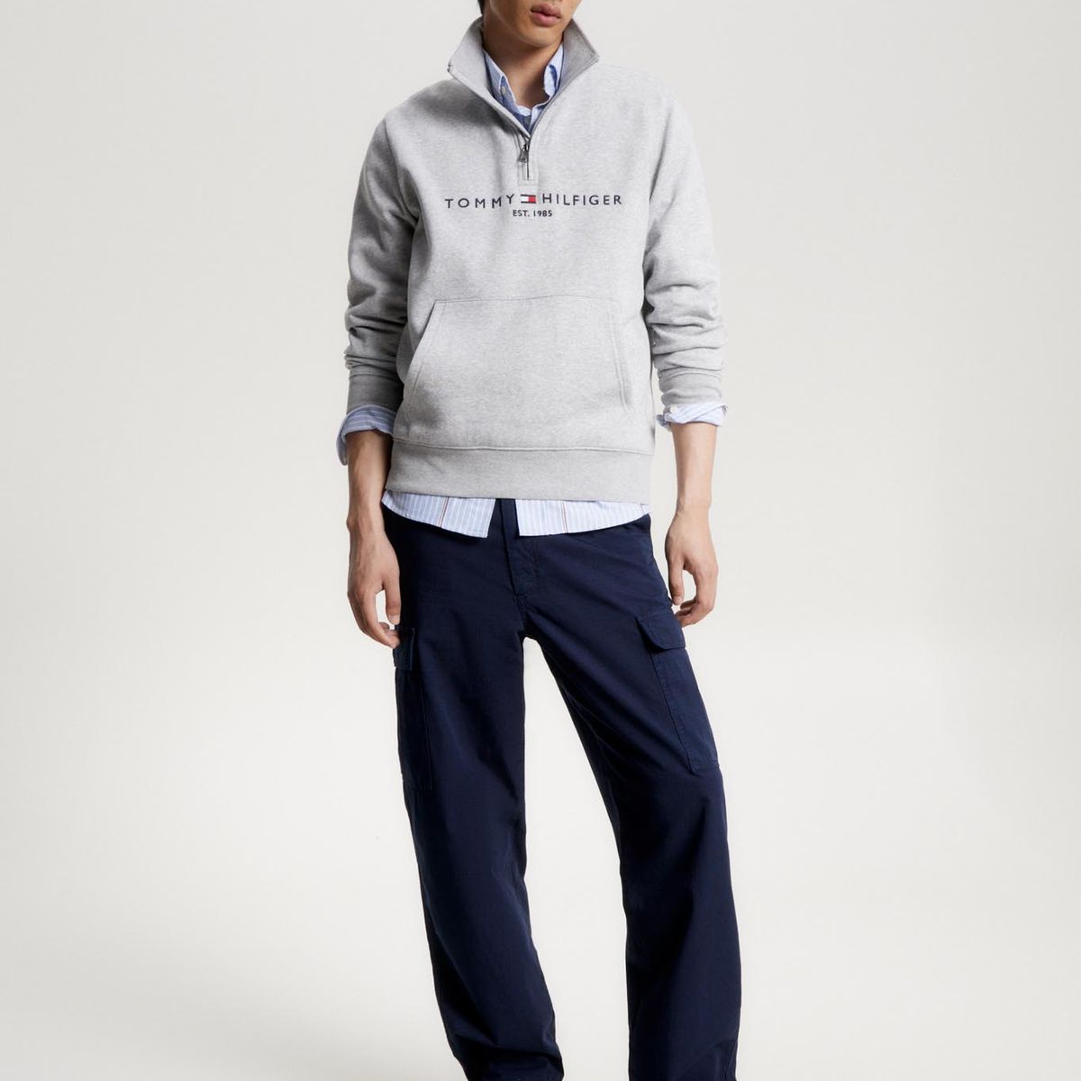 TOMMY HILFIGER - Polerón De Media Cierre Gris Tommy Hilfiger