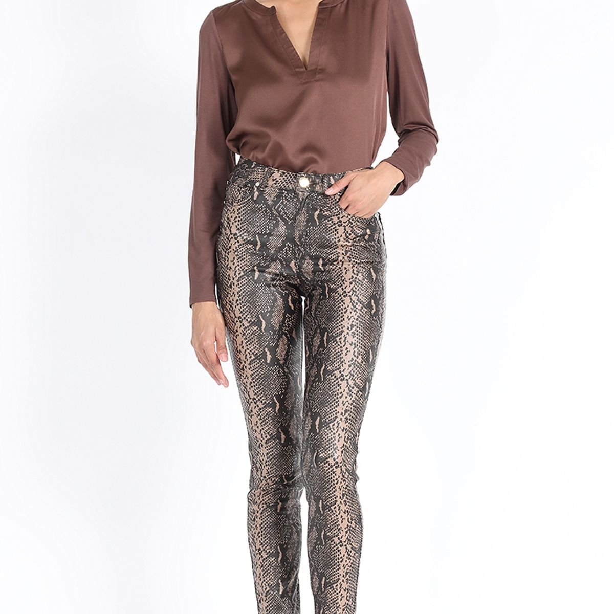LIOLA - Pantalon Skinny, Coating Piton Negro Liola