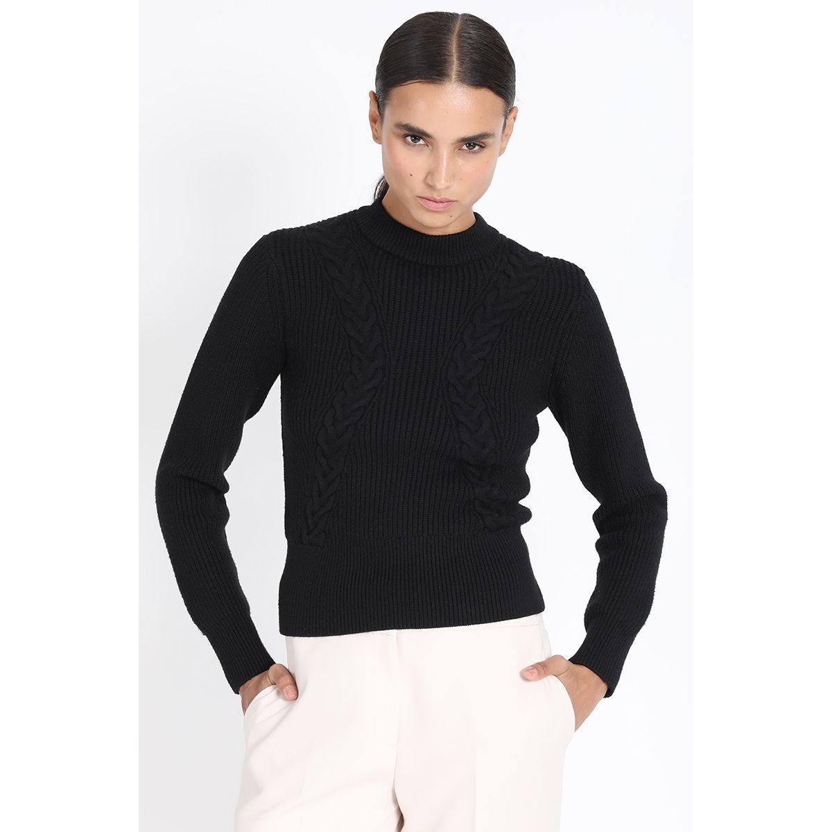 LIOLA - Tejido Punto Trenzado Frontal, Negro Liola