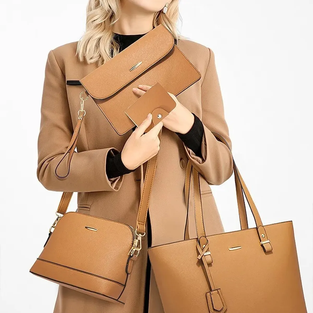 EVERSO - Set 4 Bolsa Hombro Cuero Gran Capacidad Damas Bolsa Mensajer