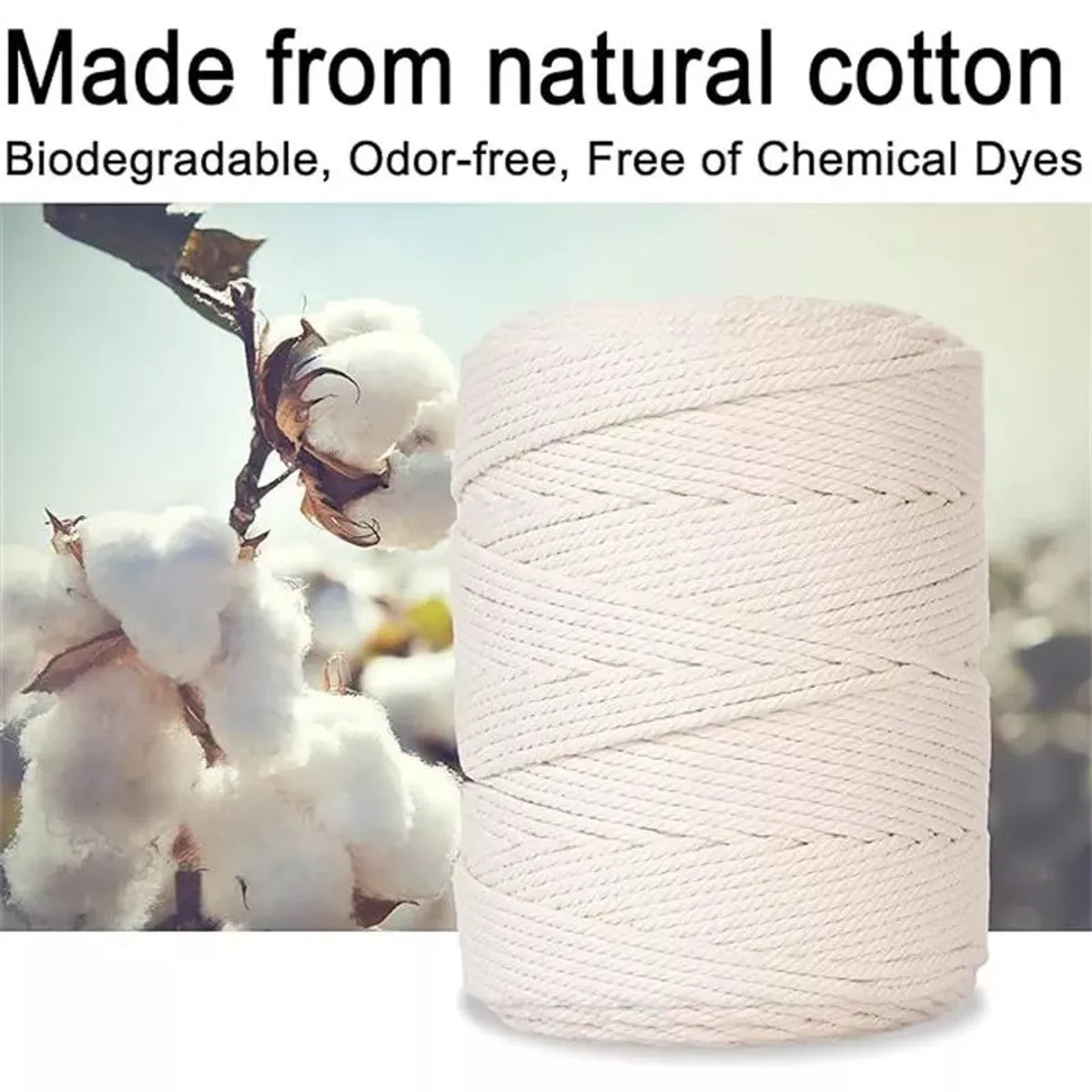 KUANGYE - Cordón Algodón Torcido 5mm 200 Metros Para Macramé