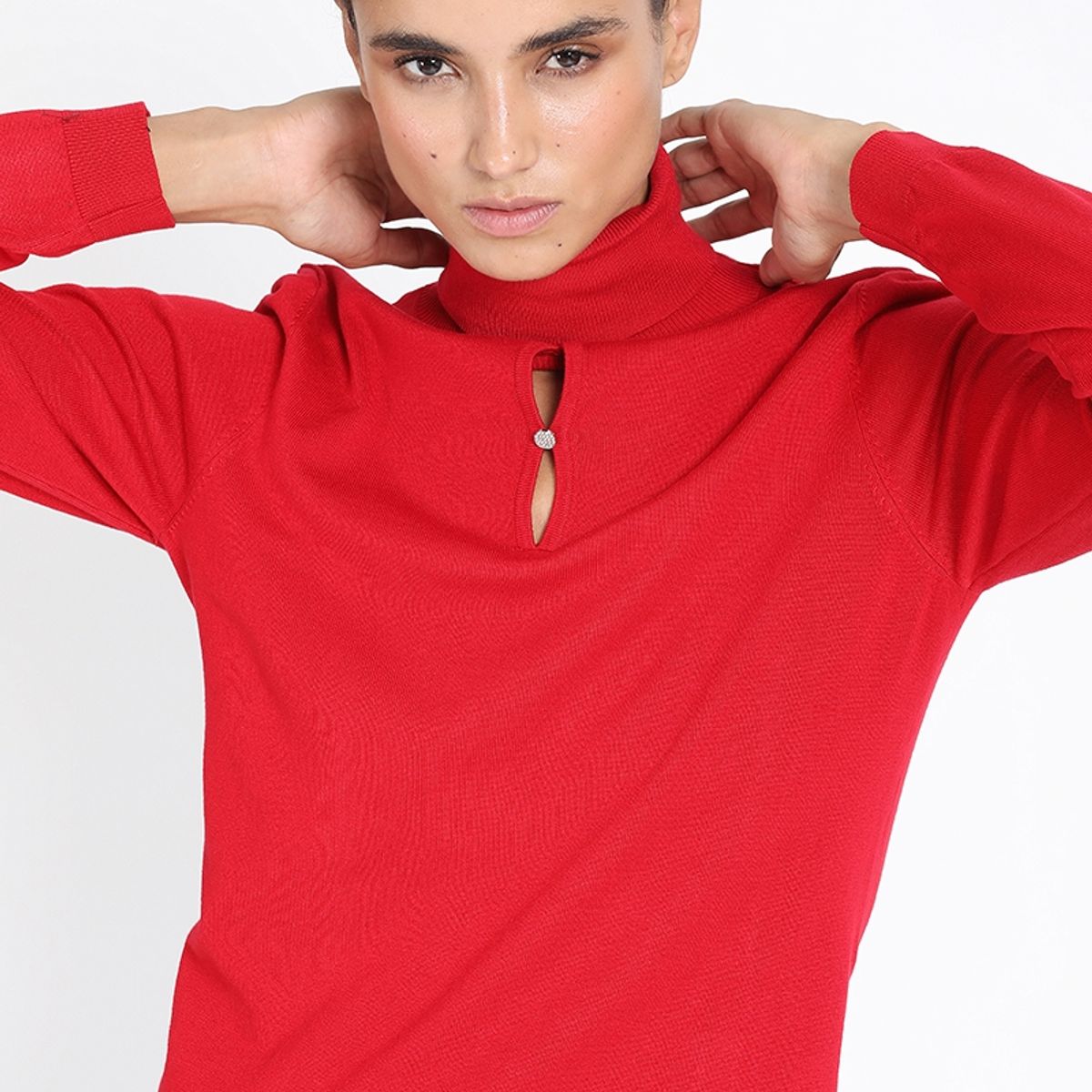 LIOLA - Tejido Punto Escote Boton Joya, Rojo Liola