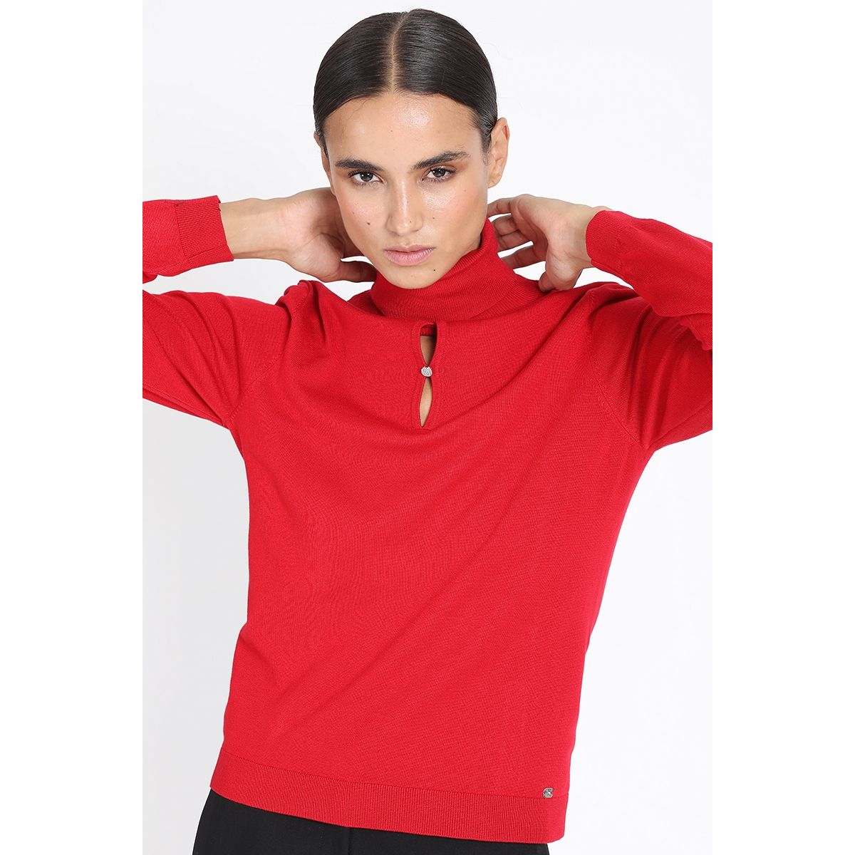 LIOLA - Tejido Punto Escote Boton Joya, Rojo Liola