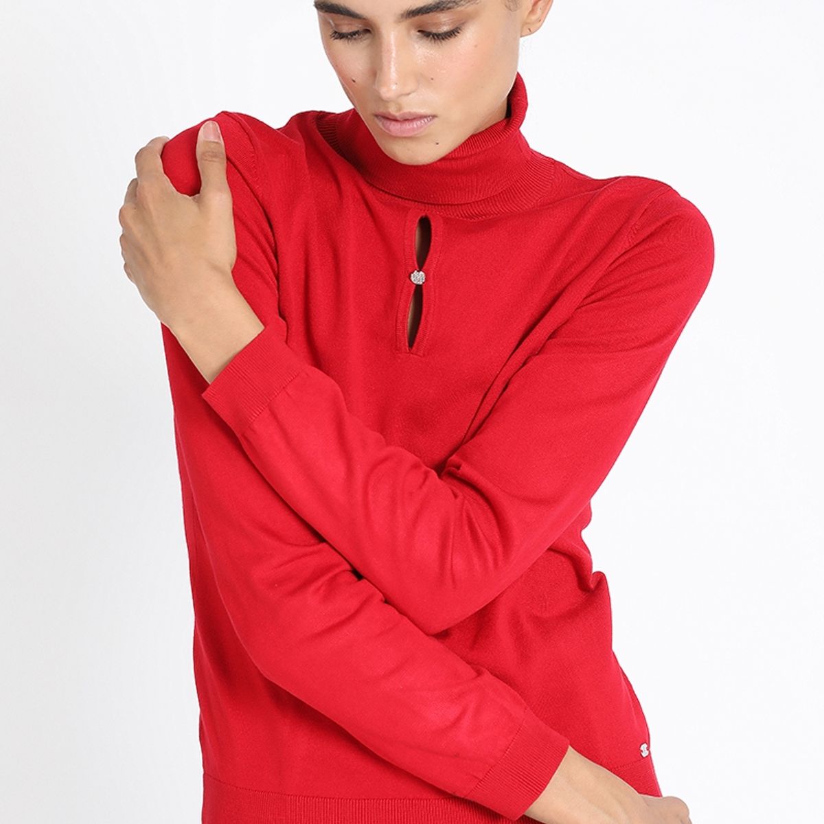 LIOLA - Tejido Punto Escote Boton Joya, Rojo Liola