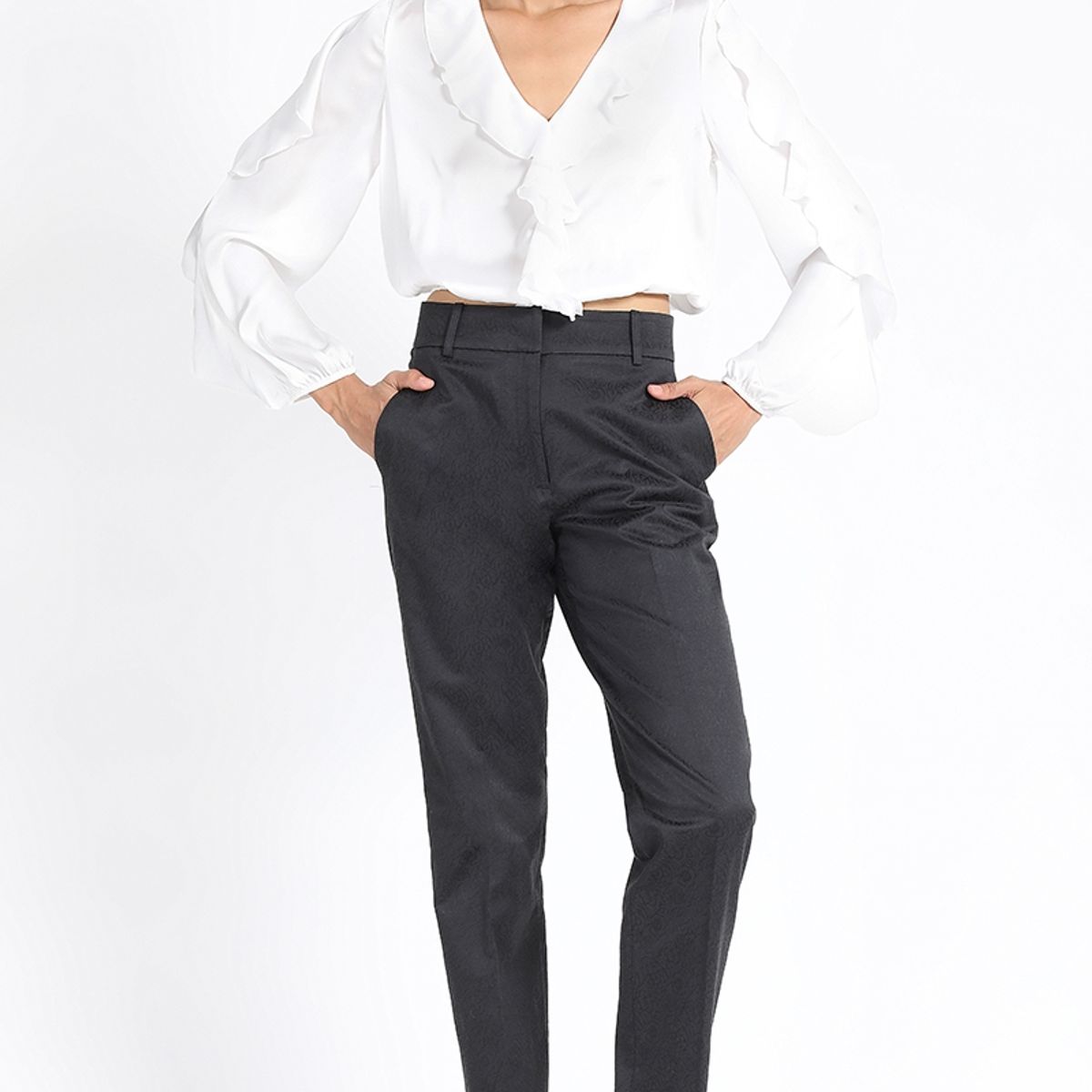 LIOLA - Pantalon Sastre Jacquard Negro Liola